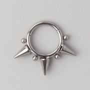Triple Spike with Beads Segment Ring in Silver - Titanium - Camden Body Jewellery