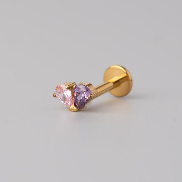 Double Triangular Purple and Pink CZ in Gold - Titanium