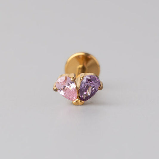 Double Triangular Purple and Pink CZ in Gold - Titanium