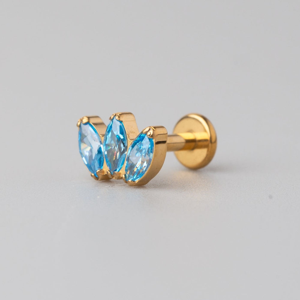 Triple Marquise Aqua CZ Labret in Gold - Titanium