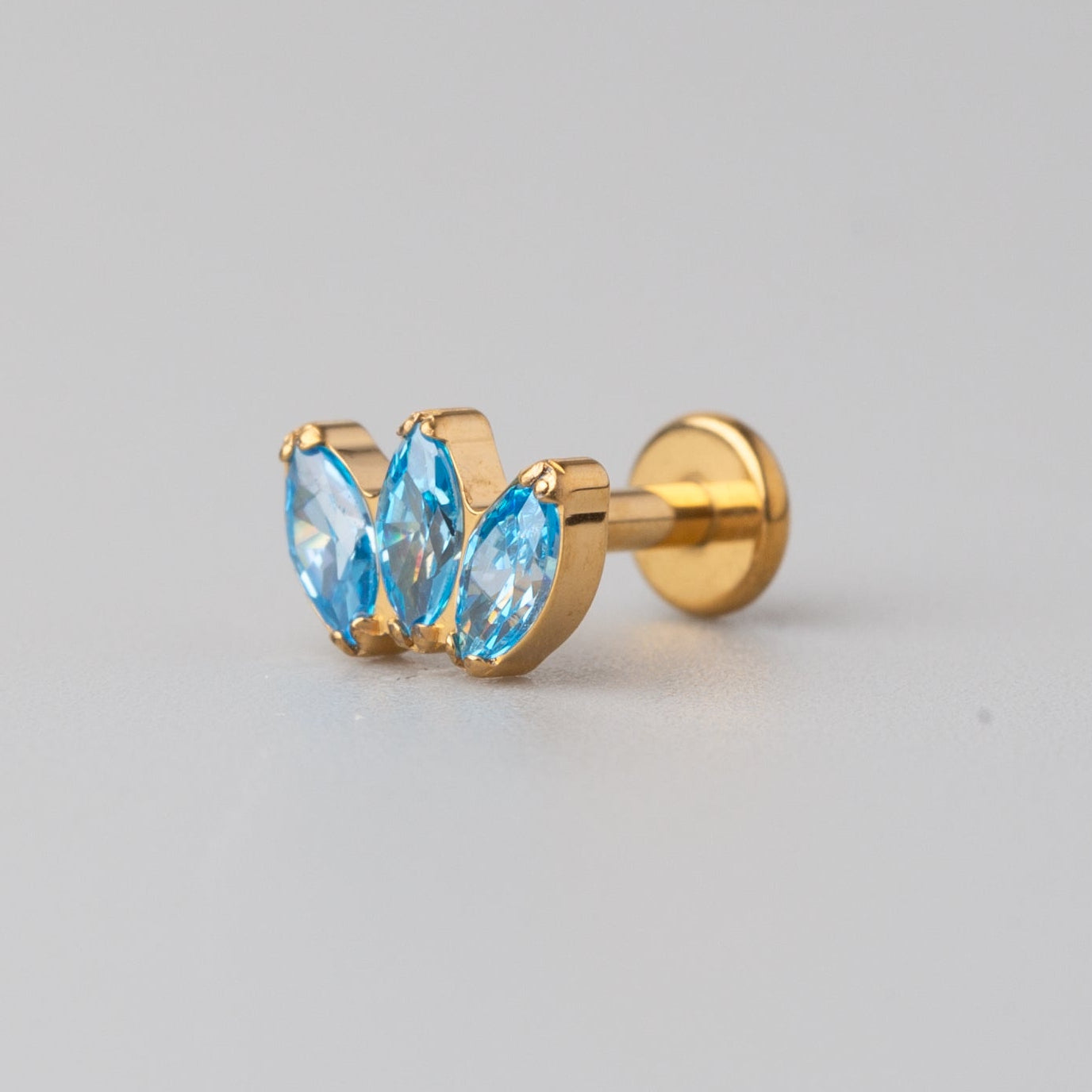 Triple Marquise Aqua CZ Labret in Gold - Titanium - Camden Body Jewellery