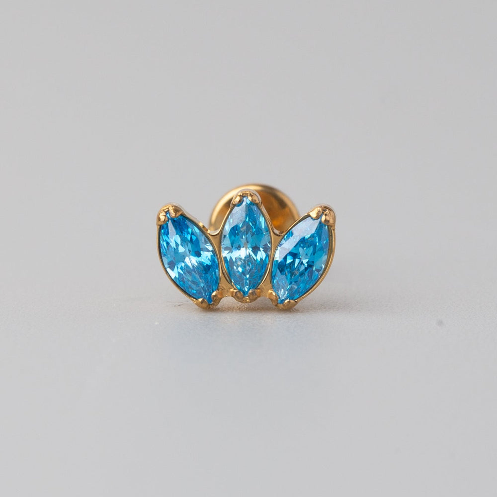 Triple Marquise Aqua CZ Labret in Gold - Titanium