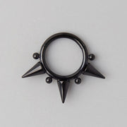 Triple Spike with Beads Segment Ring in Black - Titanium - Camden Body Jewellery