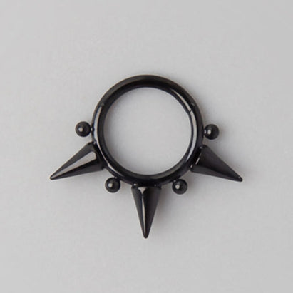 Triple Spike with Beads Segment Ring in Black - Titanium - Camden Body Jewellery