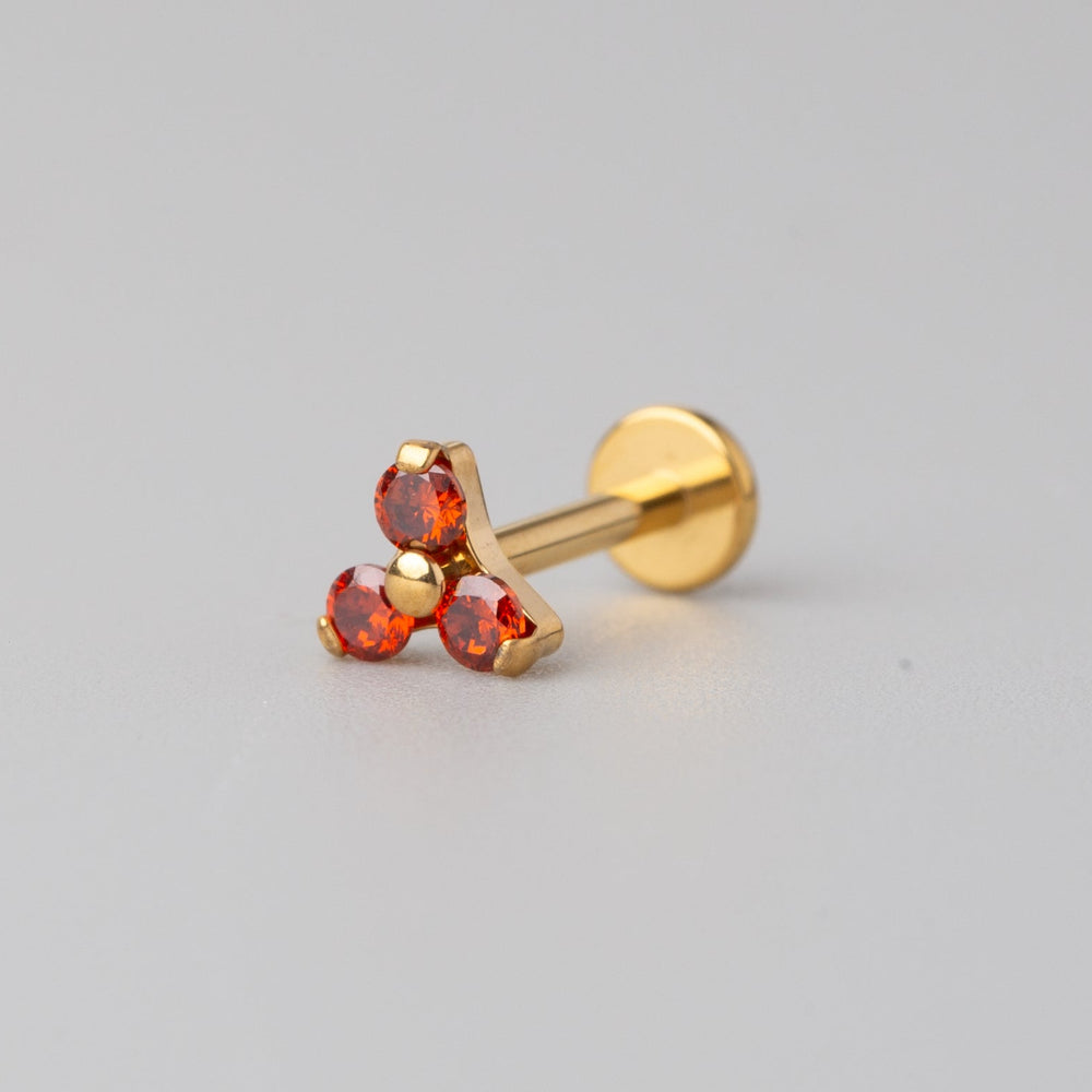 Triple Blaze Set Trinity Red CZ Labret in Gold - Titanium