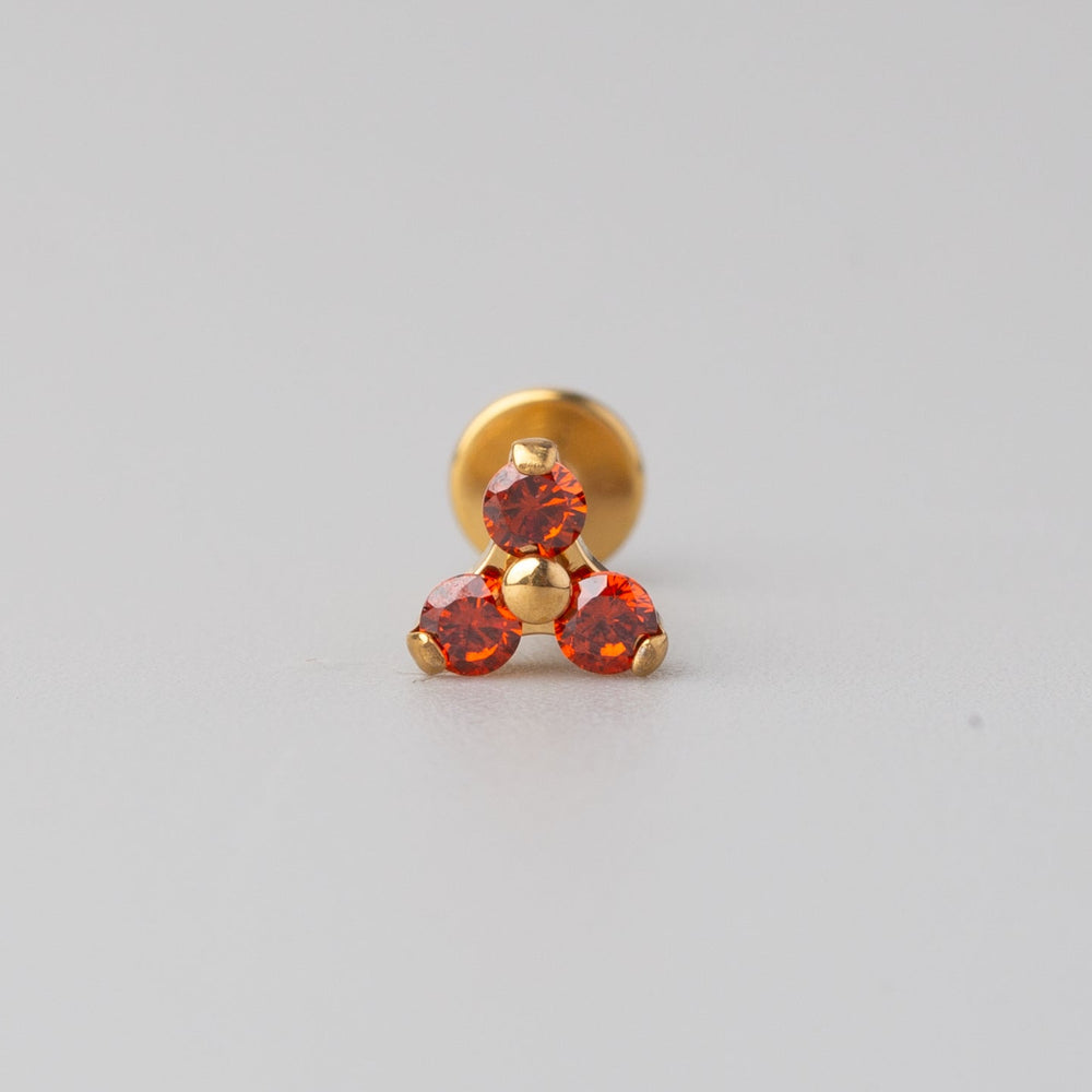 Triple Blaze Set Trinity Red CZ Labret in Gold - Titanium