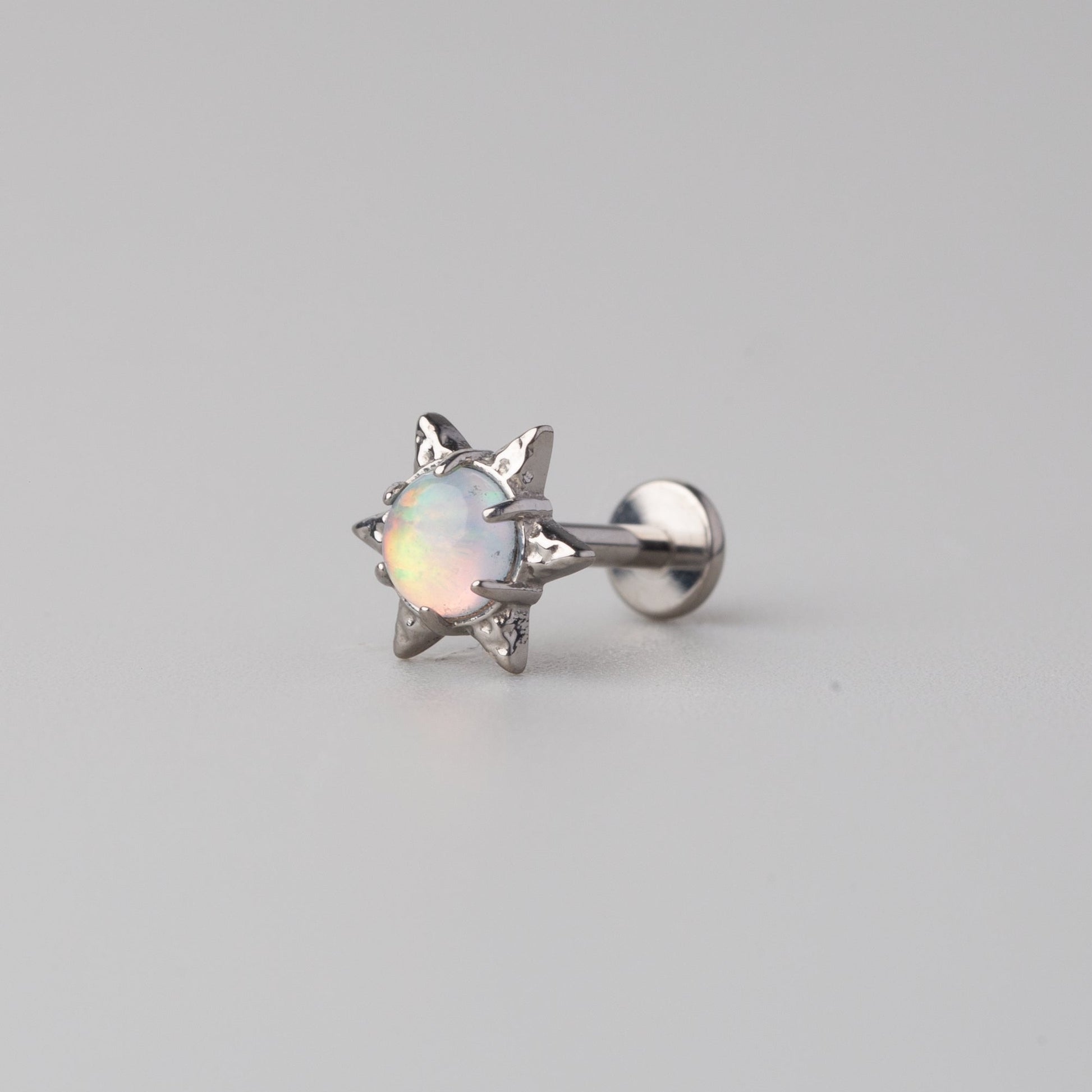 Flash Star Claw White Opal Labret in Silver - Titanium - Camden Body Jewellery