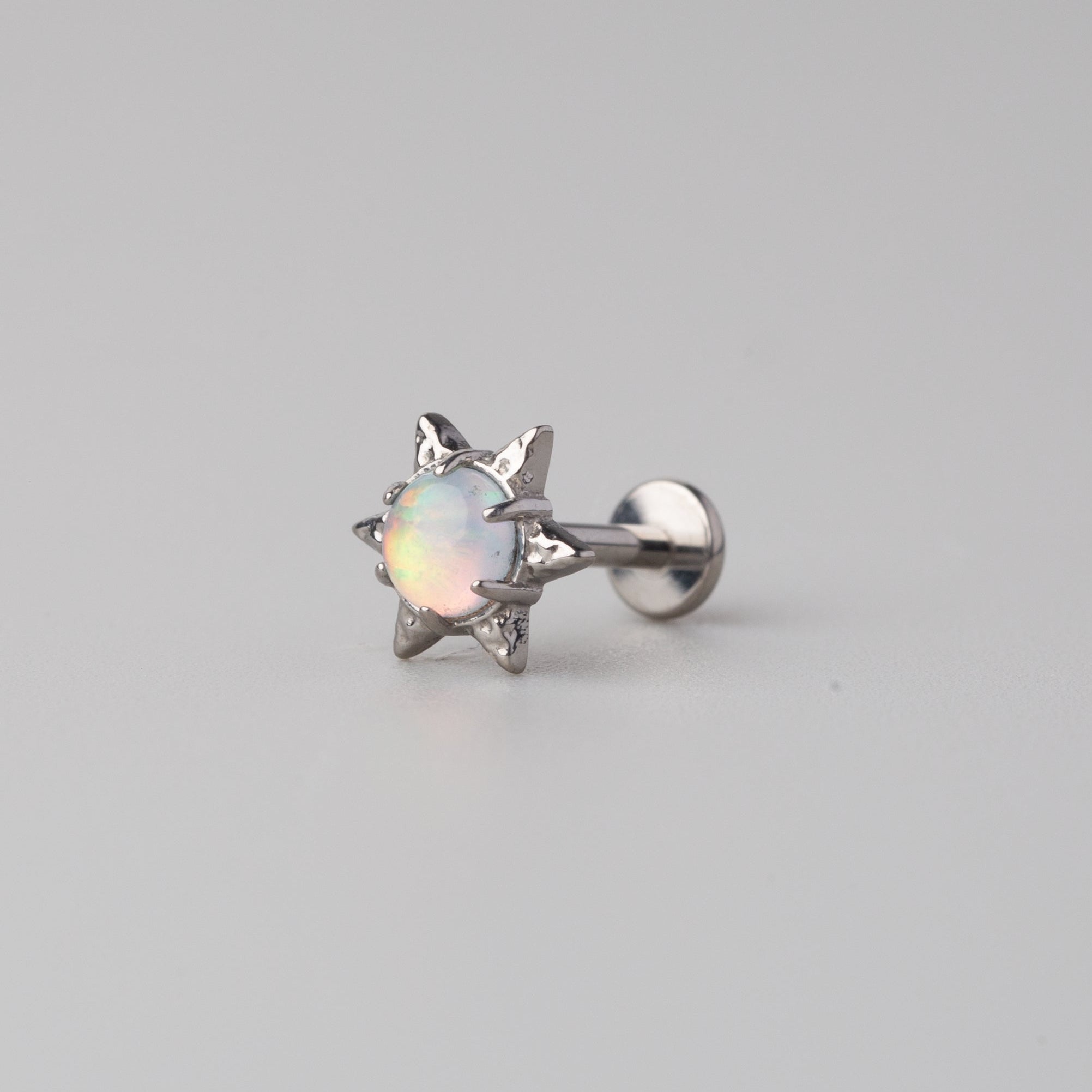 Flash Star Claw White Opal Labret in Silver - Titanium - Camden Body Jewellery