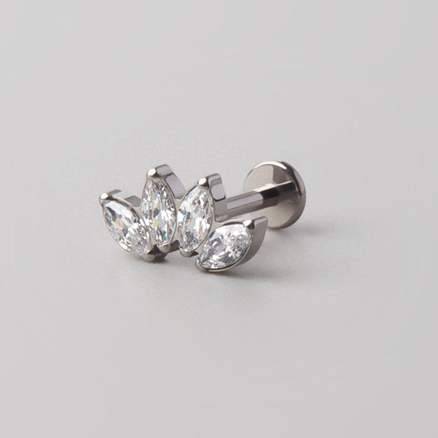 Quadruple Marquise Clear Gem Labret - Titanium - Camden Body Jewellery
