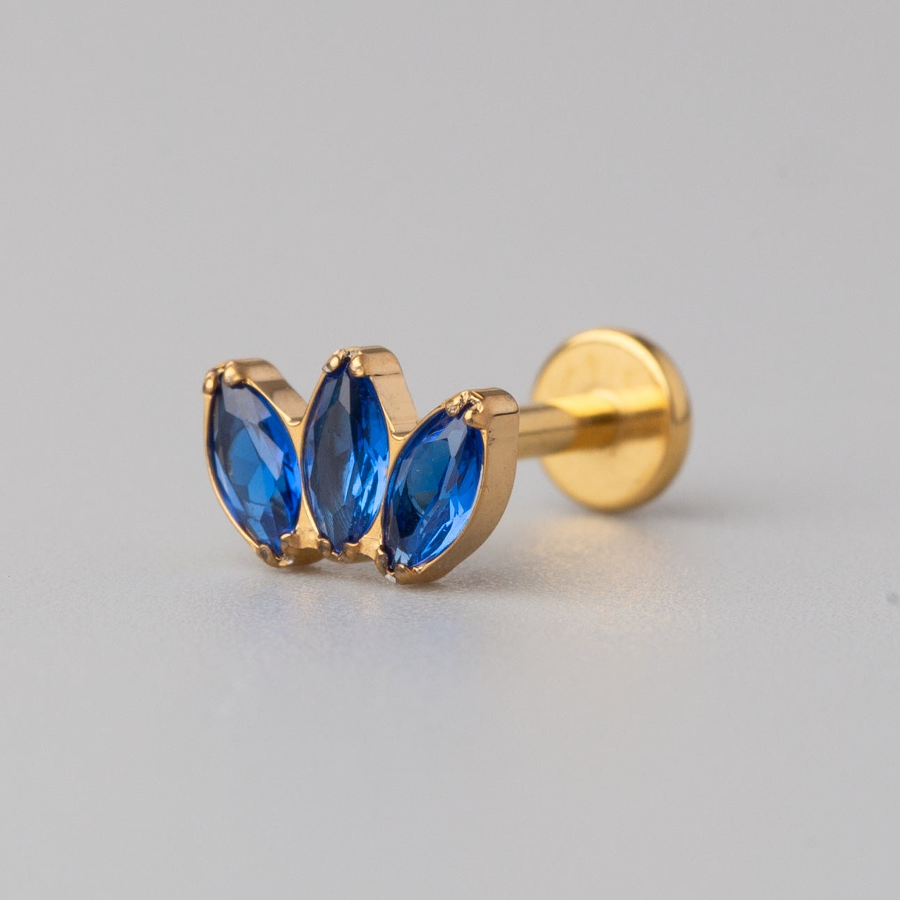 Triple Marquise Blue CZ Labret in Gold - Titanium - Camden Body Jewellery