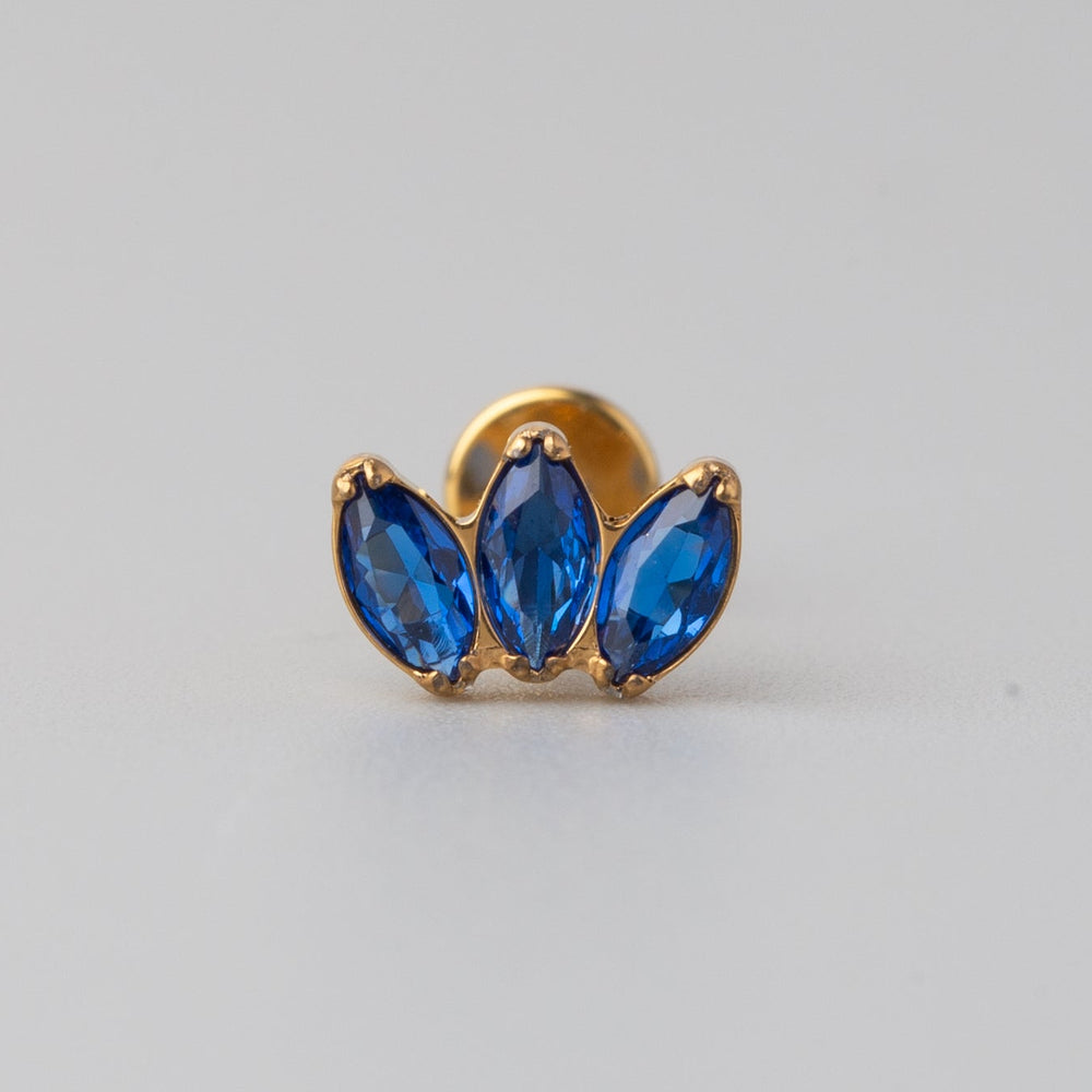 Triple Marquise Blue CZ Labret in Gold - Titanium