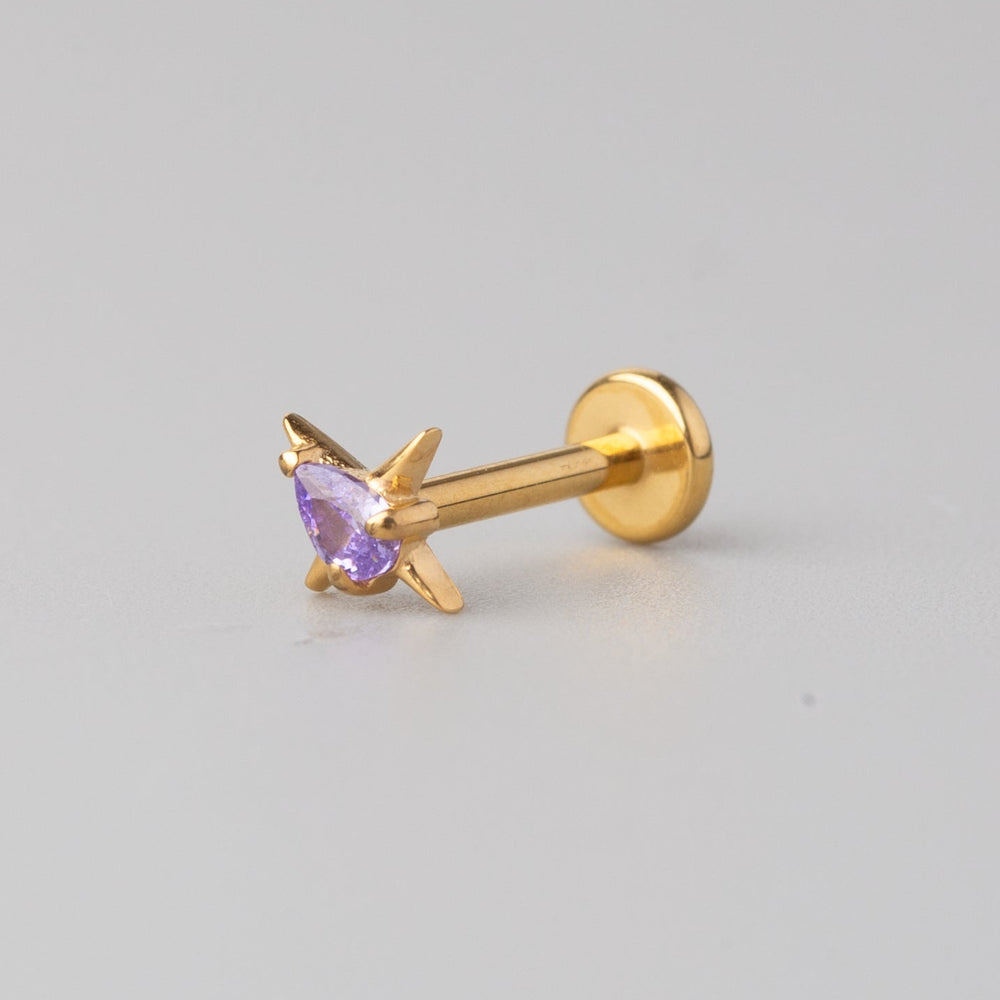 Cross Purple CZ Labret in Gold - Titanium