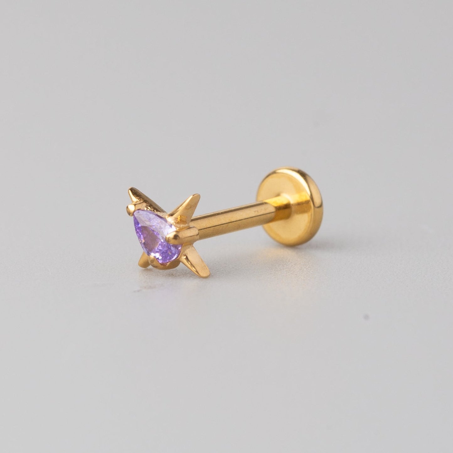 Cross Purple CZ Labret in Gold - Titanium - Camden Body Jewellery