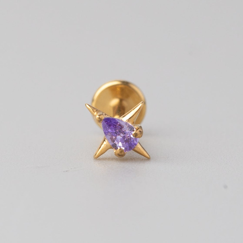 Cross Purple CZ Labret in Gold - Titanium
