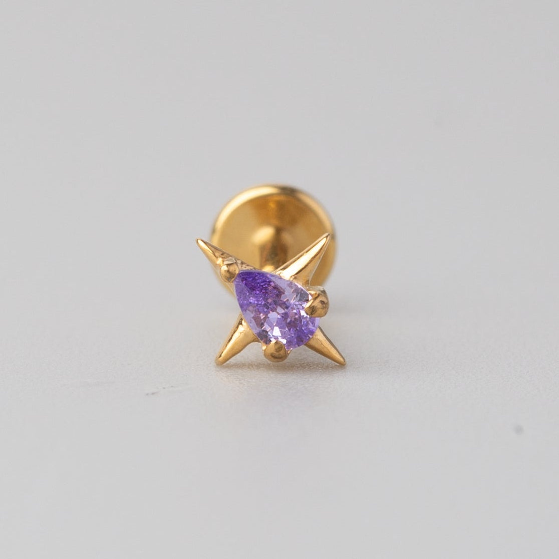 Cross Purple CZ Labret in Gold - Titanium - Camden Body Jewellery