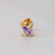 Cross Purple CZ Labret in Gold - Titanium - Camden Body Jewellery