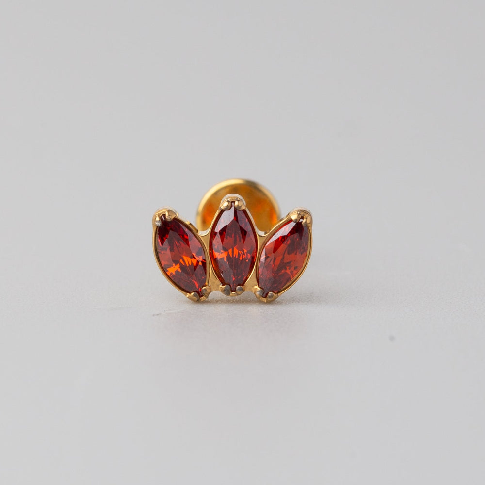Triple Marquise Red CZ Labret in Gold - Titanium