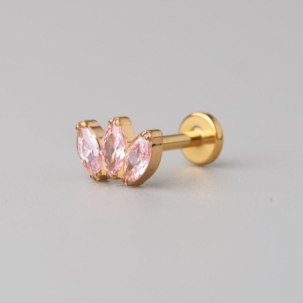 Triple Marquise Pink CZ Labret in Gold - Titanium