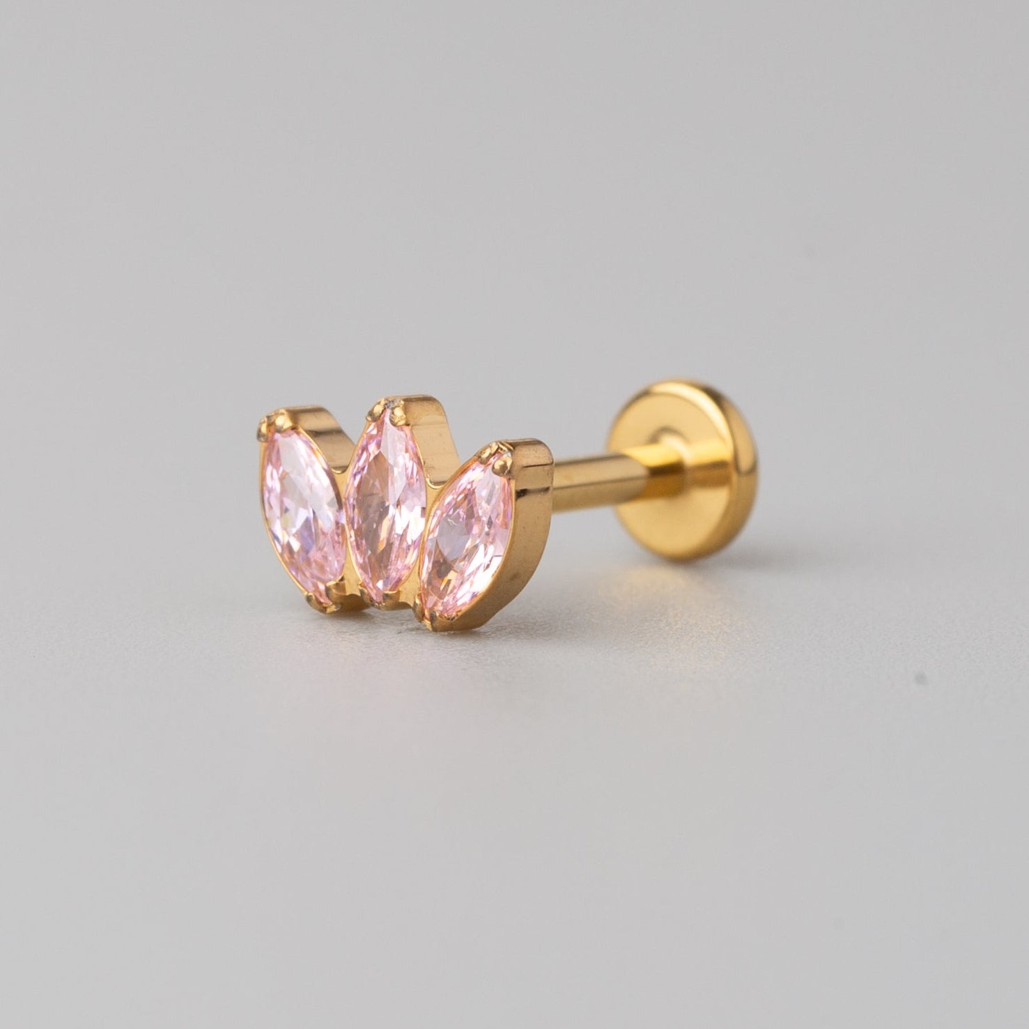 Triple Marquise Pink CZ Labret in Gold - Titanium - Camden Body Jewellery