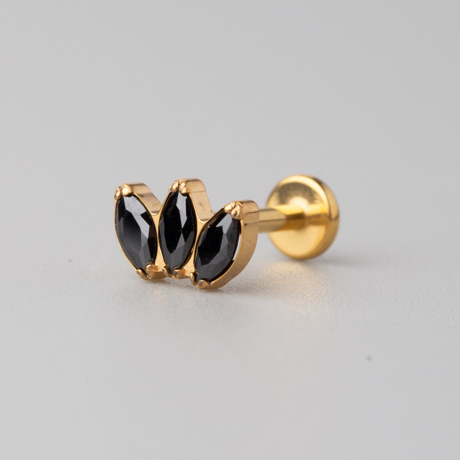Triple Marquise Black CZ Labret in Gold - Titanium - Camden Body Jewellery