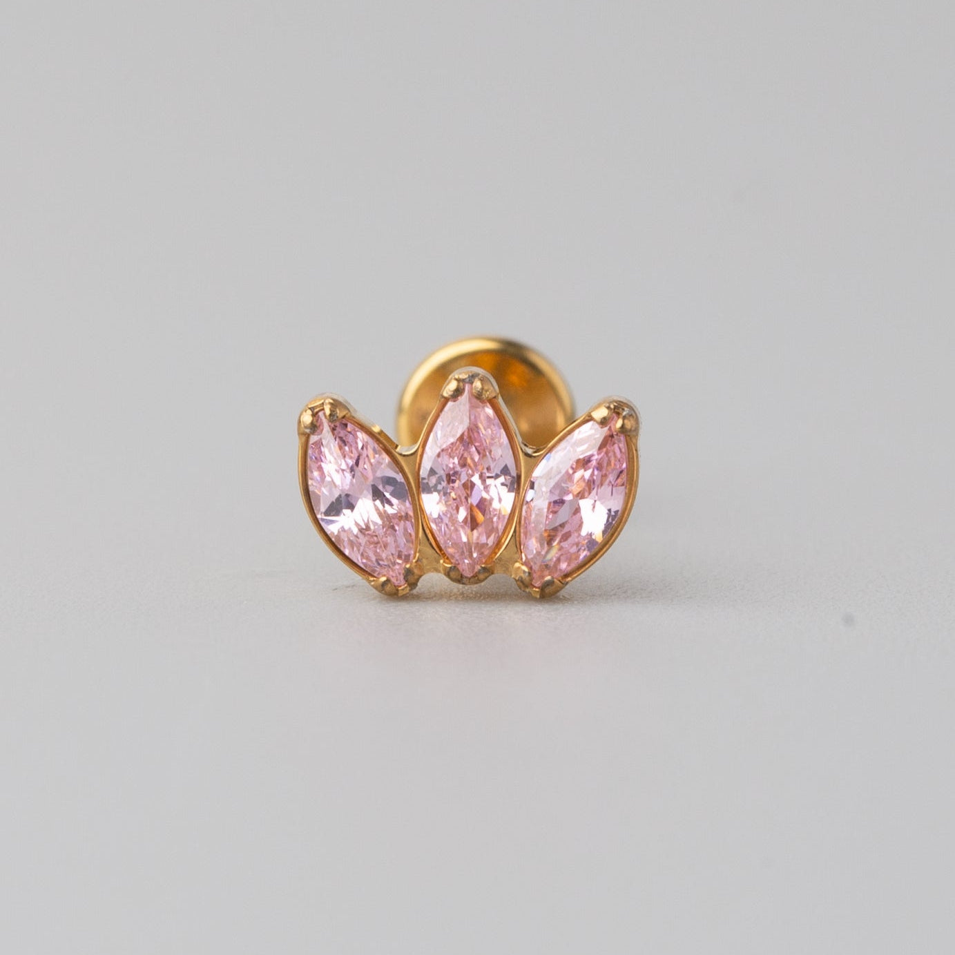 Triple Marquise Pink CZ Labret in Gold - Titanium - Camden Body Jewellery