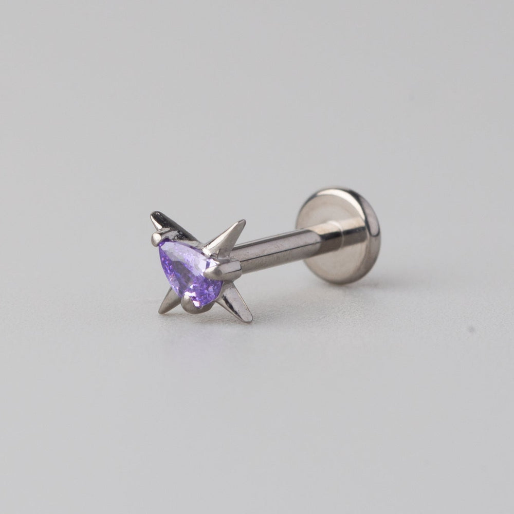 Cross Purple CZ Labret in Silver - Titanium