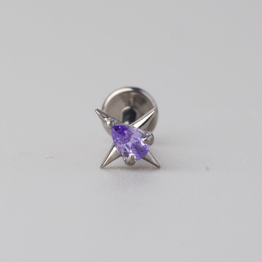 Cross Purple CZ Labret in Silver - Titanium
