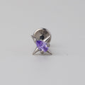 Cross Purple CZ Labret in Silver - Titanium - Camden Body Jewellery