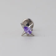 Cross Purple CZ Labret in Silver - Titanium - Camden Body Jewellery