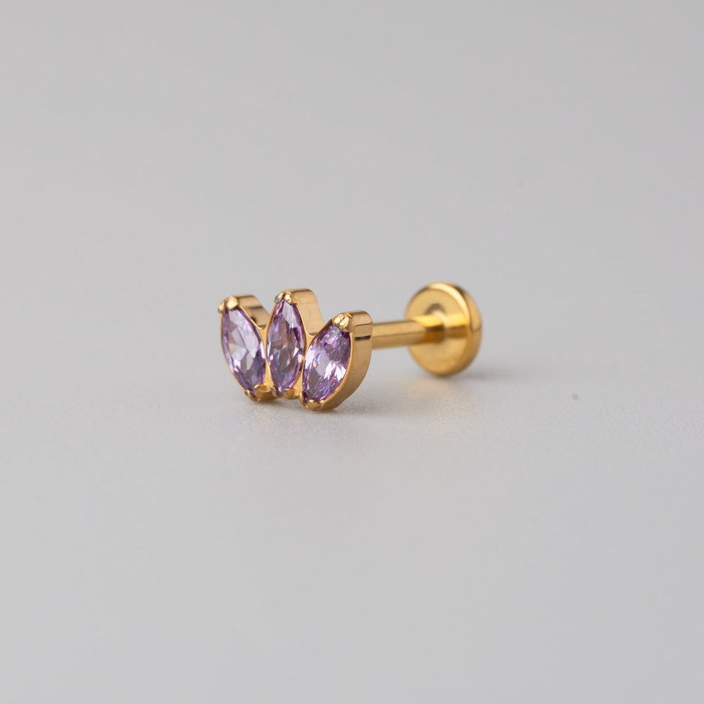Triple Marquise Purple CZ Labret in Gold - Titanium