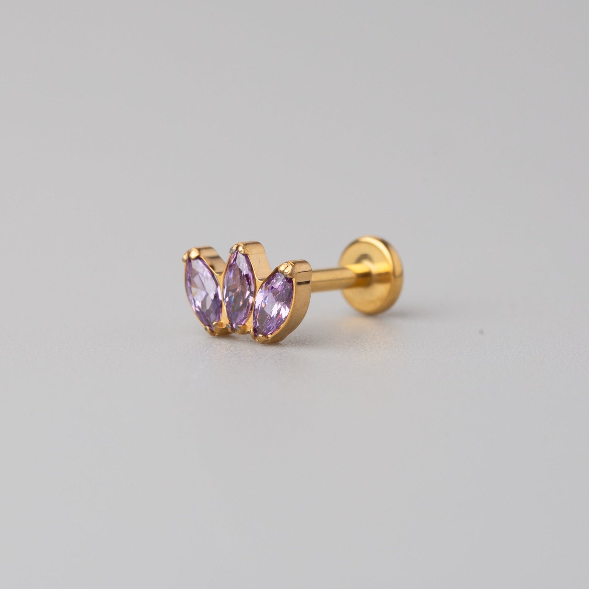 Triple Marquise Purple CZ Labret in Gold - Titanium - Camden Body Jewellery