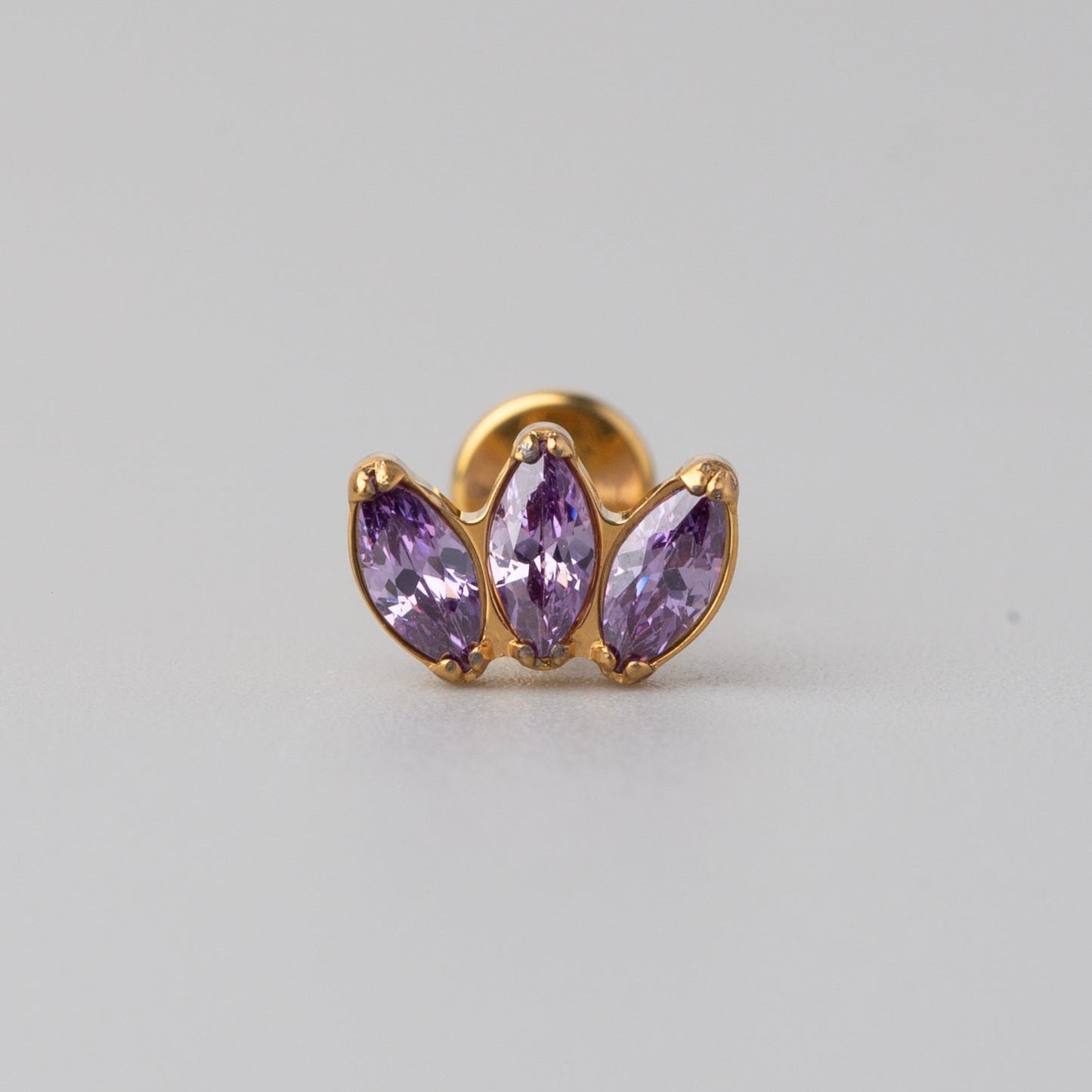 Triple Marquise Purple CZ Labret in Gold - Titanium - Camden Body Jewellery