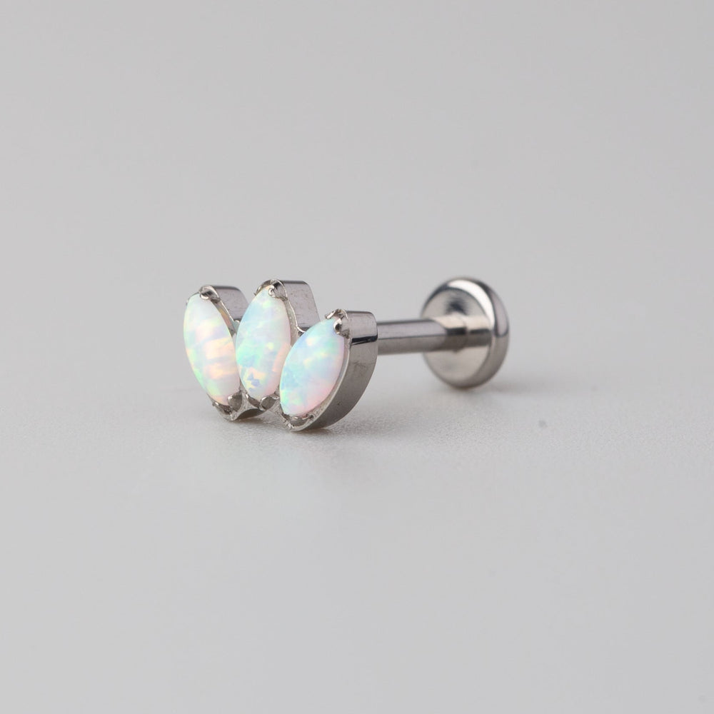 Triple Marquise White Opal Labret in Silver - Titanium
