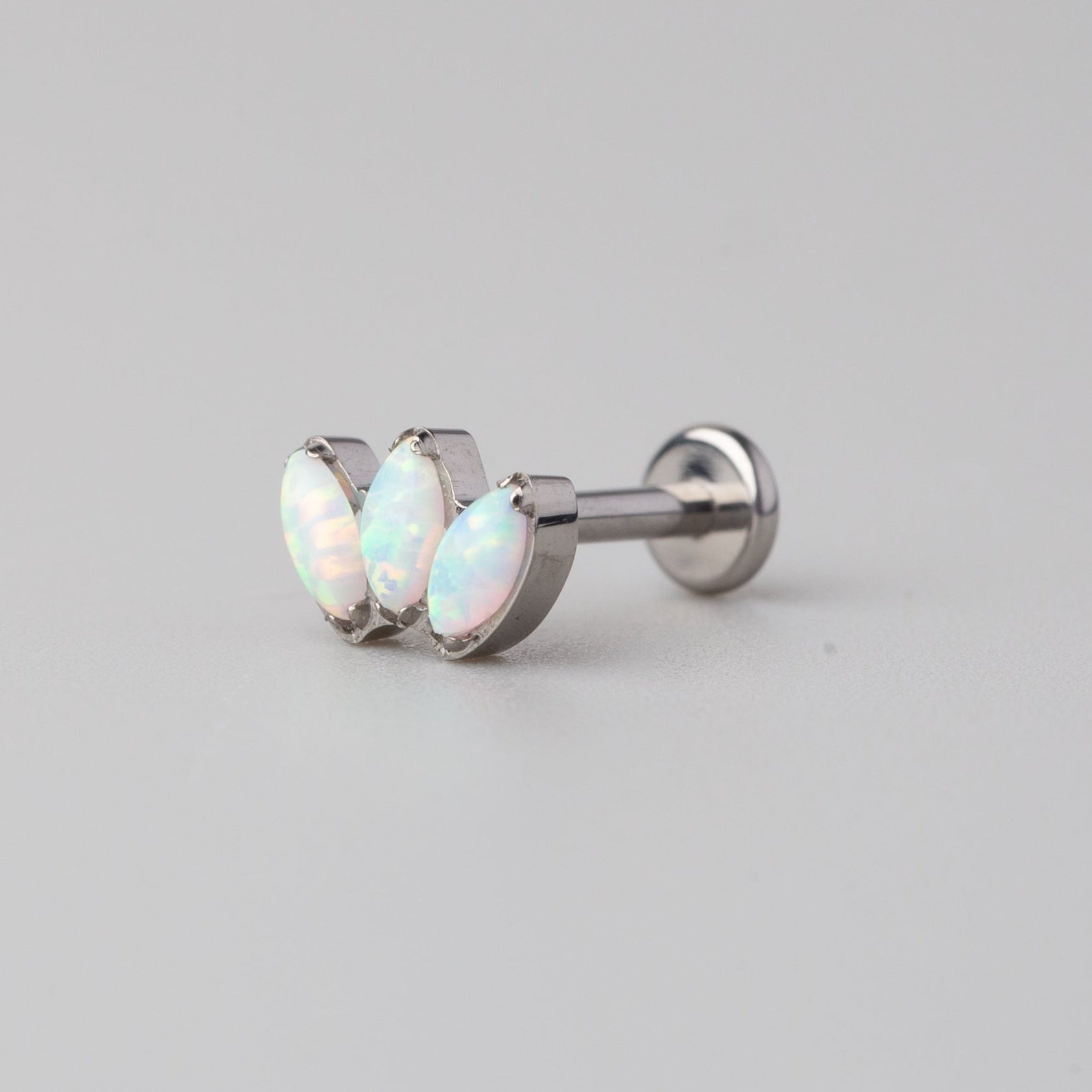 Triple Marquise White Opal Labret in Silver - Titanium - Camden Body Jewellery