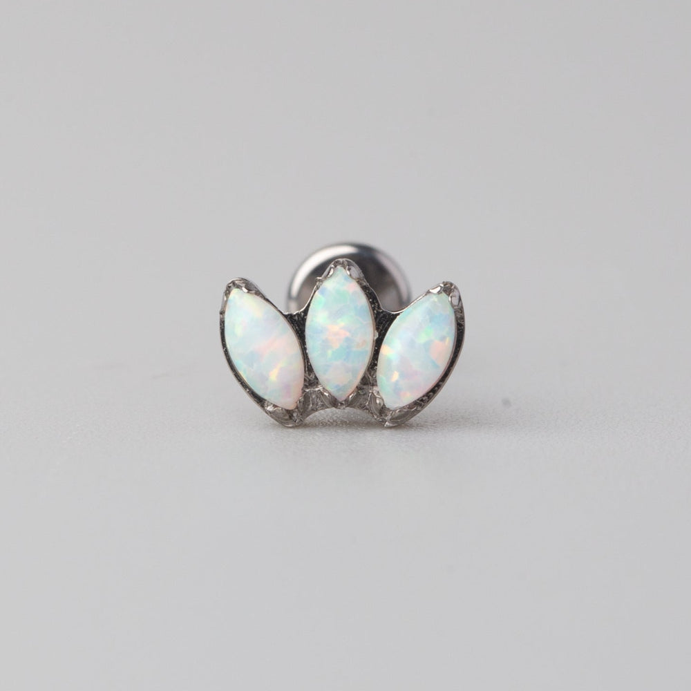 Triple Marquise White Opal Labret in Silver - Titanium