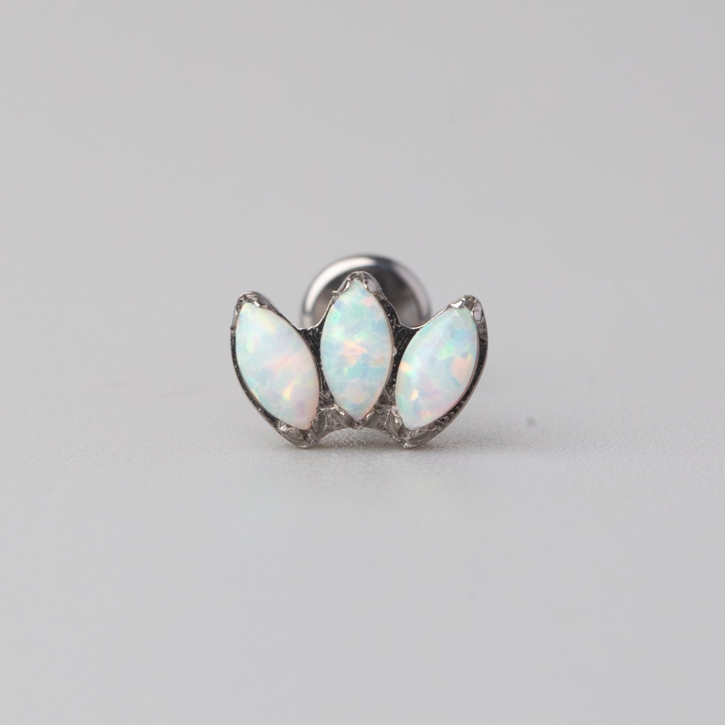 Triple Marquise White Opal Labret in Silver - Titanium - Camden Body Jewellery
