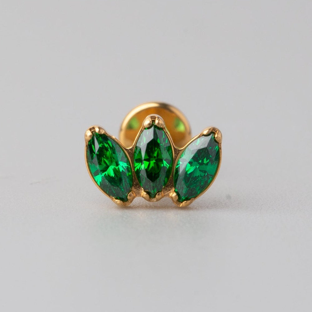 Triple Marquise Emerald Green Threadless Labret in Gold - Titanium
