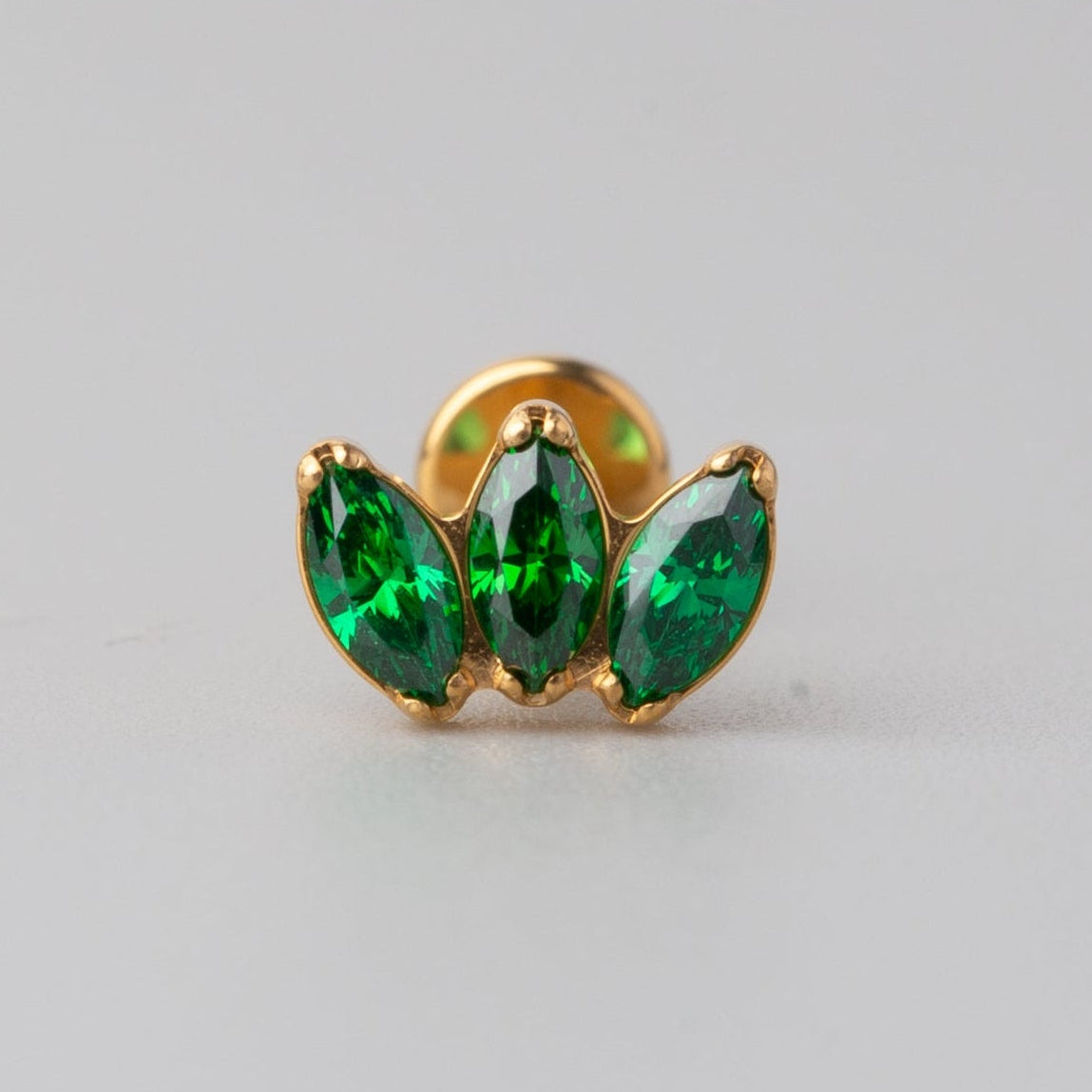 Triple Marquise Emerald Green Threadless Labret in Gold - Titanium - Camden Body Jewellery