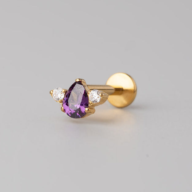 Triangular Purple Labret with Double Clear CZ in Gold - Titanium - Camden Body Jewellery