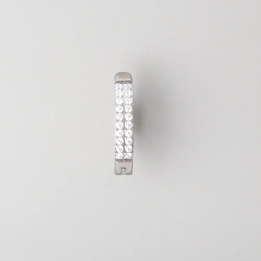 Hinged Clicker Belly Button Ring Double Pave CZ Face in Silver - Titanium