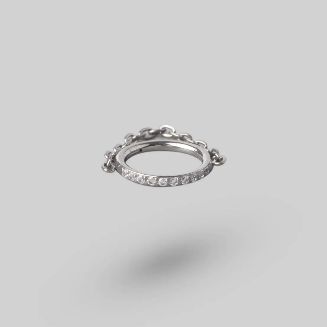 Hinged Segment Ring Side Face CZ With Chain Dangle in Silver - Titanium - Camden Body Jewellery