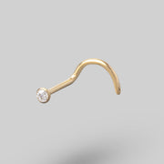 Screw Shape Nose Stud with Clear Gem in Gold - Titanium - Camden Body Jewellery