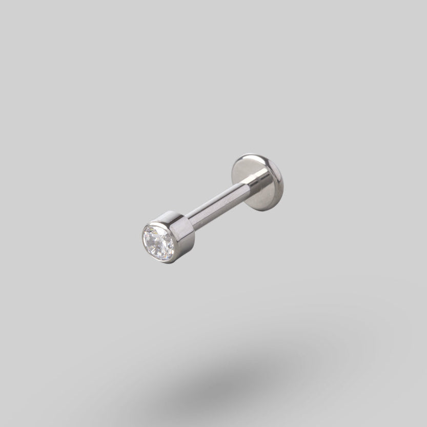Bezel Set Clear Stone Top Labret in Silver - Titanium - Camden Body Jewellery