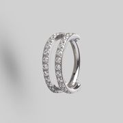 Hinged Segment Ring 2 Rows Double CZ Marquise Stone Centre in Silver - Titanium - Camden Body Jewellery