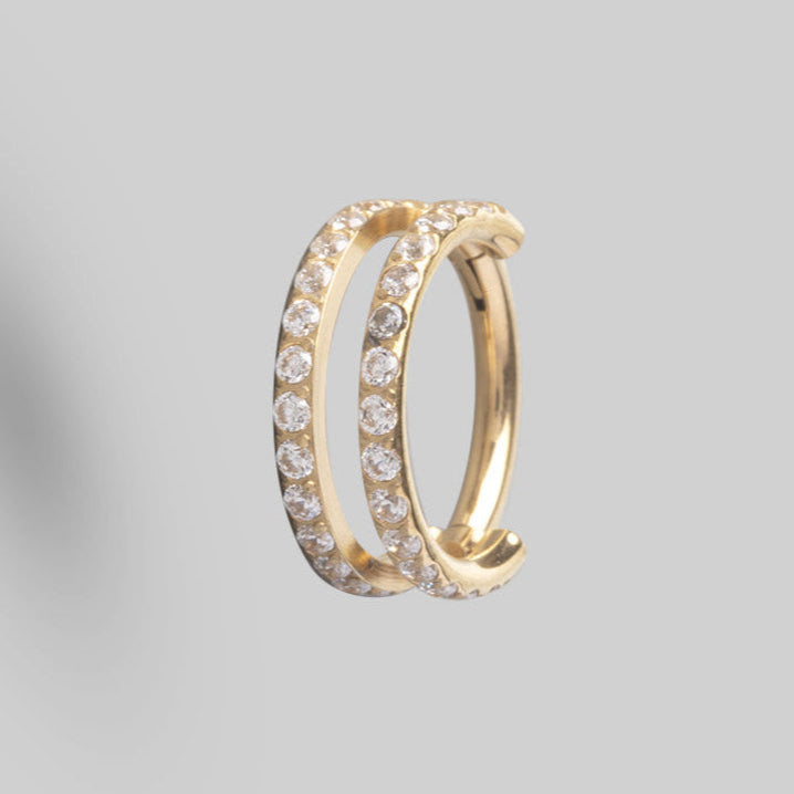 Hinged Segment Ring 2 Rows Double CZ Marquise Stone Centre in Gold - Titanium