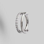 Hinged Segment Ring 2 Rows Single CZ Marquise Stone Centre in Silver - Titanium - Camden Body Jewellery