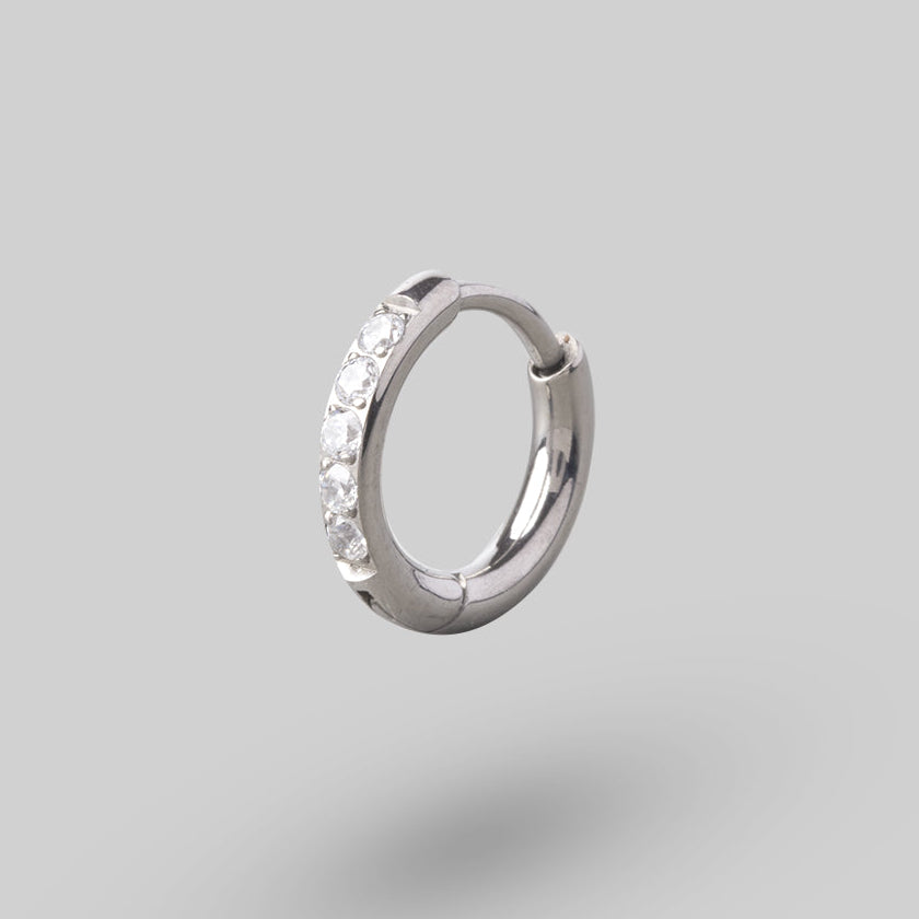 Huggie Hoop Clear CZ in Silver (Pair) - Titanium