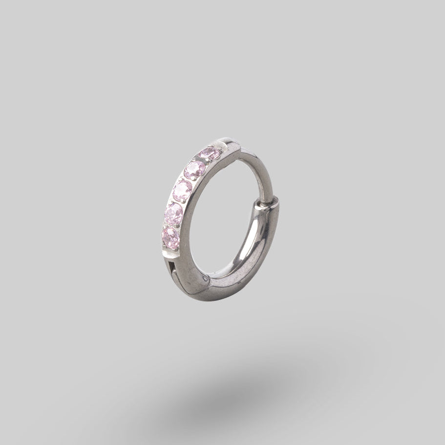 Huggie Hoop Pink CZ in Silver (Pair) - Titanium - Camden Body Jewellery