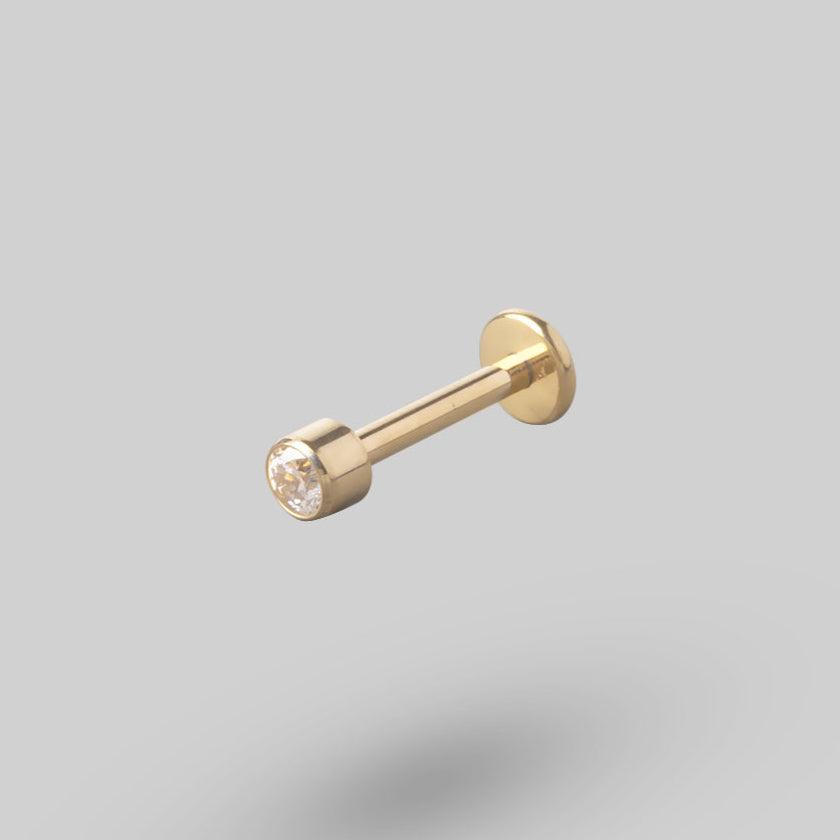 Bezel Set Clear Stone Top Labret in Gold - Titanium