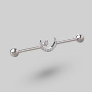 Crescent Paved CZ Industrial Bar in Silver - Camden Body Jewellery